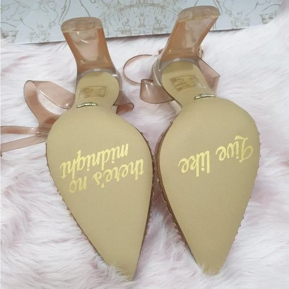 NIB ALDO x Disney Glass Slipper Heel Pump Bone Nude SZ 8.5 - Picture 5 of 8